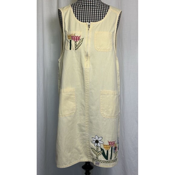 Beverly's Vintage Women's Yellow Jumper Dress M Embroidered Patchwork Flowers - Picture 1 of 8